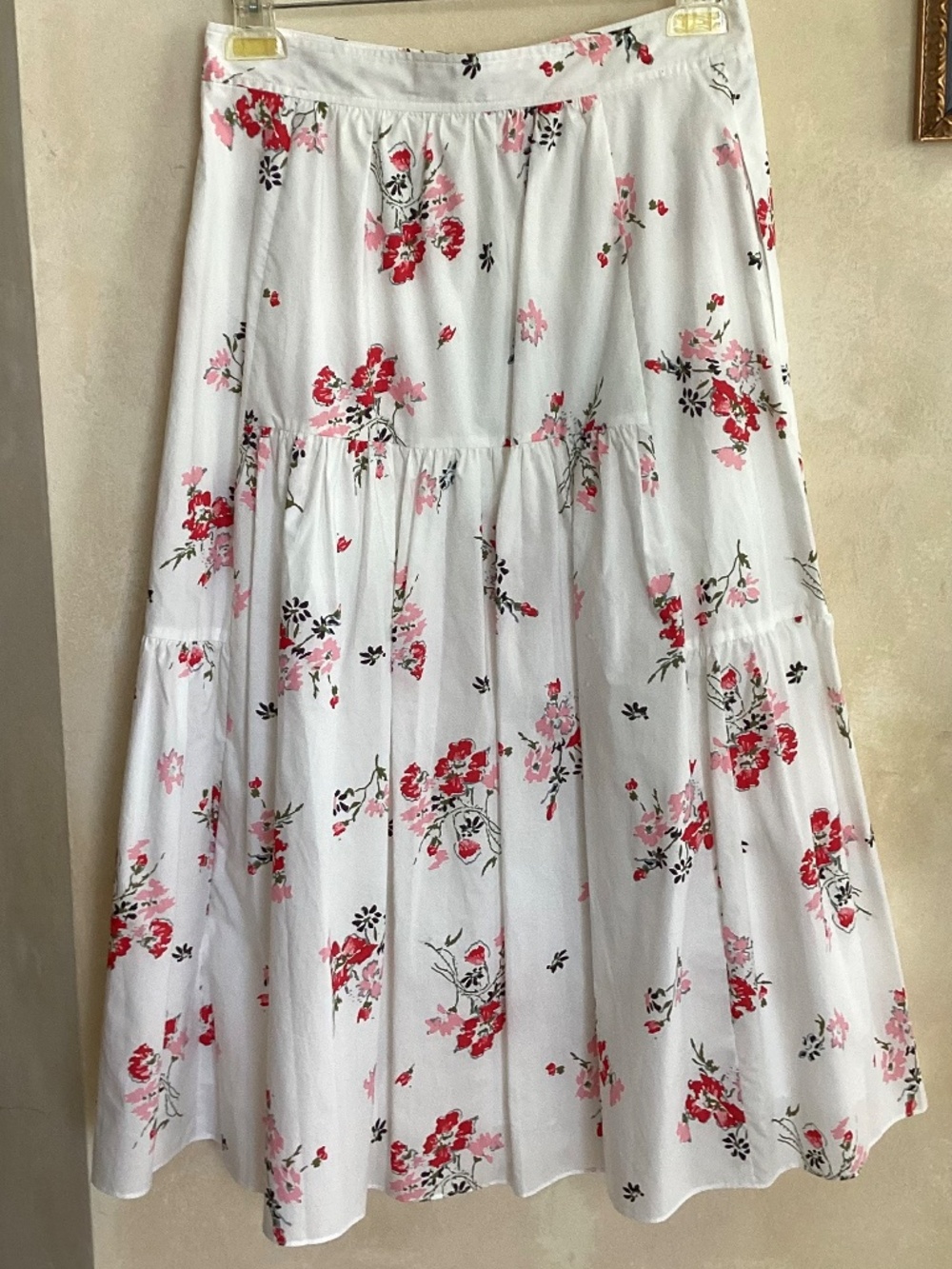 NWOT-REBECCA TAYLOR 100% COTTON PINK WHITE FLORAL FRONT BUTTON SKIRT SIZE 6 - Picture 2 of 7